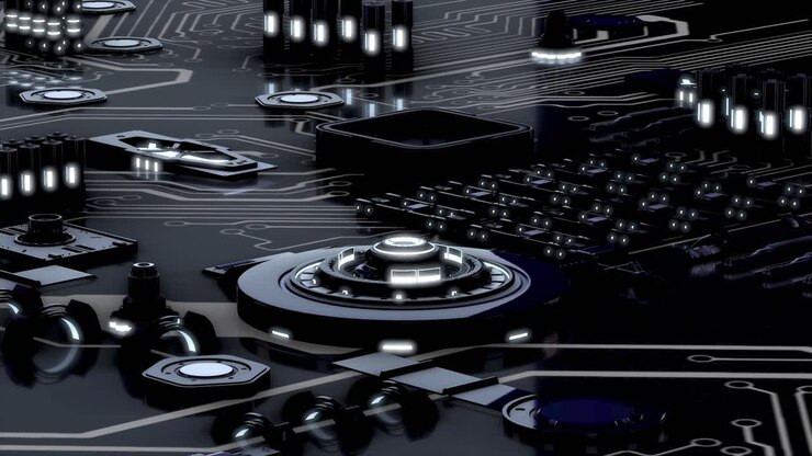 Futuristic Circuit Board with Glowing Components