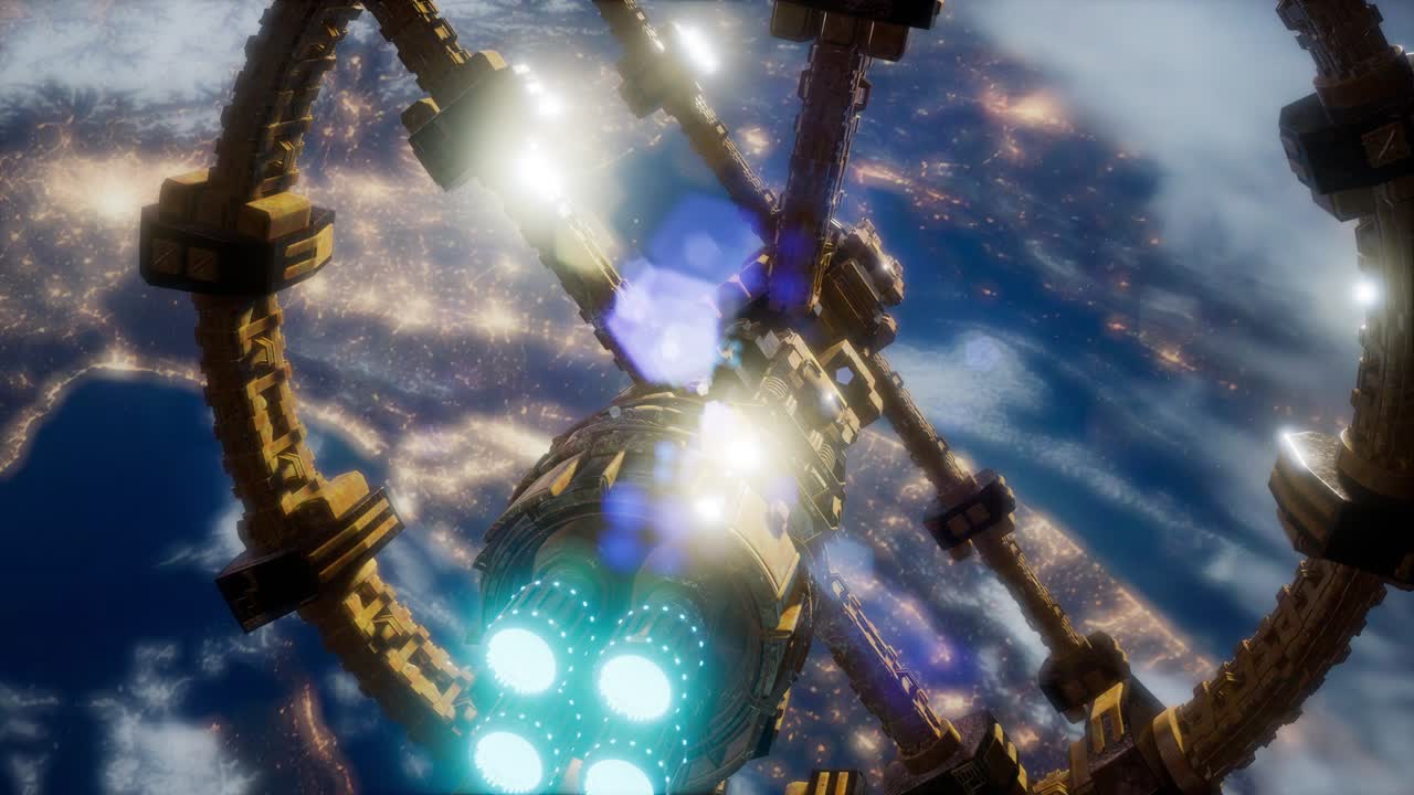 지구 위 에 있는 우주 공간 에 있는 국제 우주 정거장