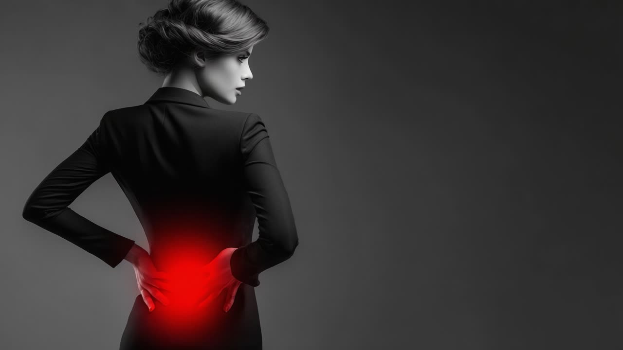 A Gripping Visual Narrative of Discomfort: Exploring the Depths of Lumbar Pain Through Artistic Expression in a Striking Black and White Aesthetic