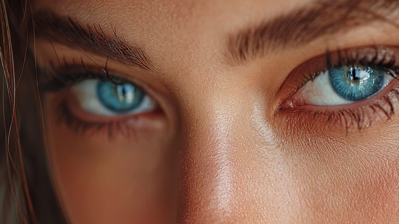 Captivating Close-Up of Striking Blue Eyes with Radiant Detail, Highlighting Features of Lash and Skin Texture in Natural Light for a Mesmerizing Effect