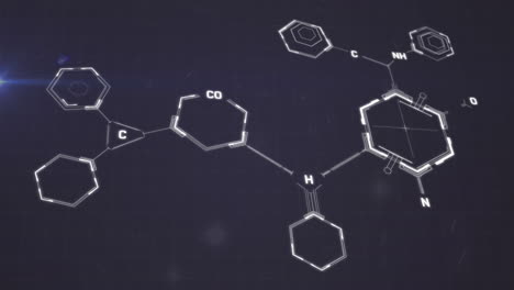 animación de la estructura molecular con fórmulas químicas sobre un fondo negro