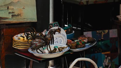 naples curio shop with ceramics, close up view