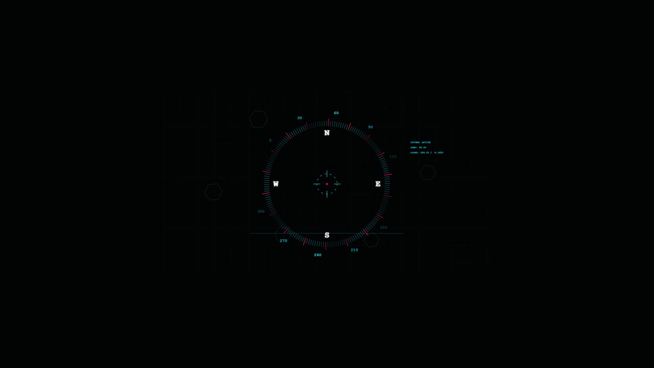 Digital Compass HUD Interface Rotating on Dark Background