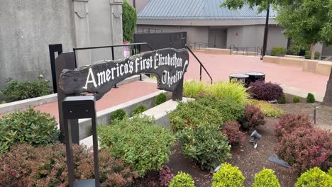 sign welcoming people to the allen elizabethan theatre ashland, oregon