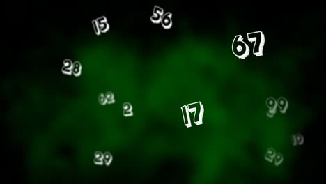 animación digital de múltiples números flotando contra un fondo verde y negro