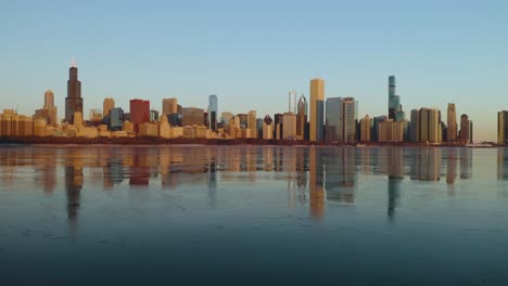 panoramic view of chicago skyline on winter morning