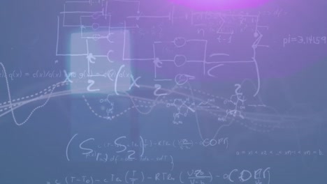 animación de cuadrados en bucle, gráficos y ecuaciones matemáticas sobre un fondo abstracto