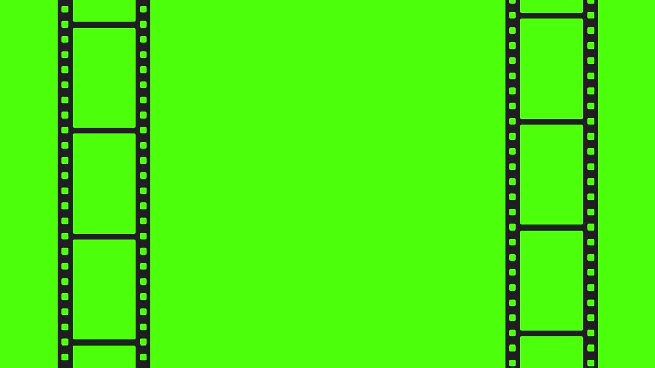 색 바탕에 고립된 빈 필름 스트립의 애니메이션, 필름 35mm, 시네마 컨셉, 4k, 그린 스크린