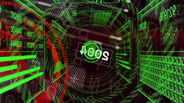 Animating futuristic digital interface with green holographic data in school setting