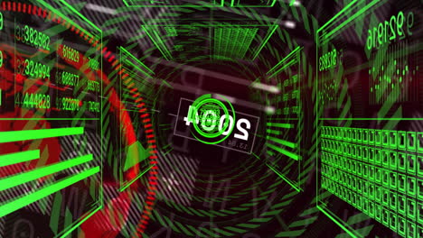 Animating futuristic digital interface with green holographic data in school setting