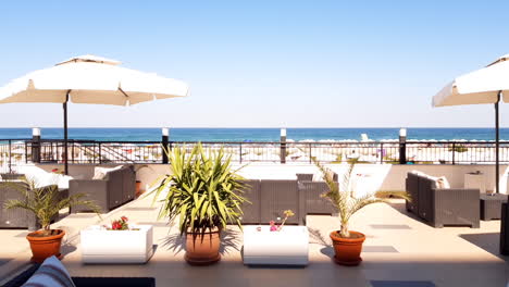 empty outdoor terrace near the beach and sea at sunny day