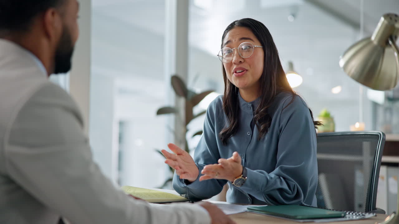 Happy asian woman, handshake