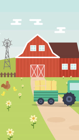 An-animation-of-a-Barn-background-with-tractor-in-flat-design