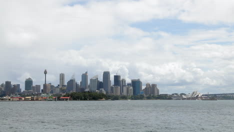 sydney opera house and city skyline bridge, wide shot