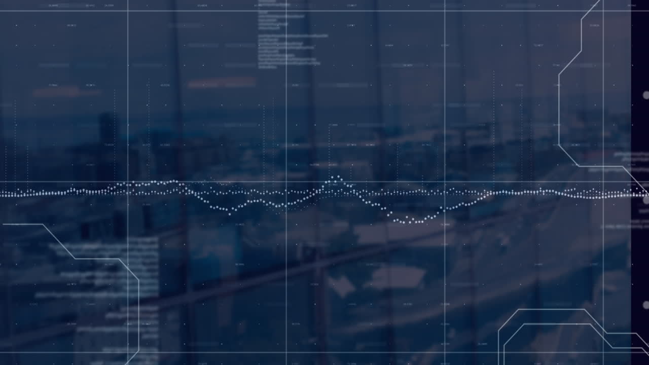 Animation of data processing over cityscape