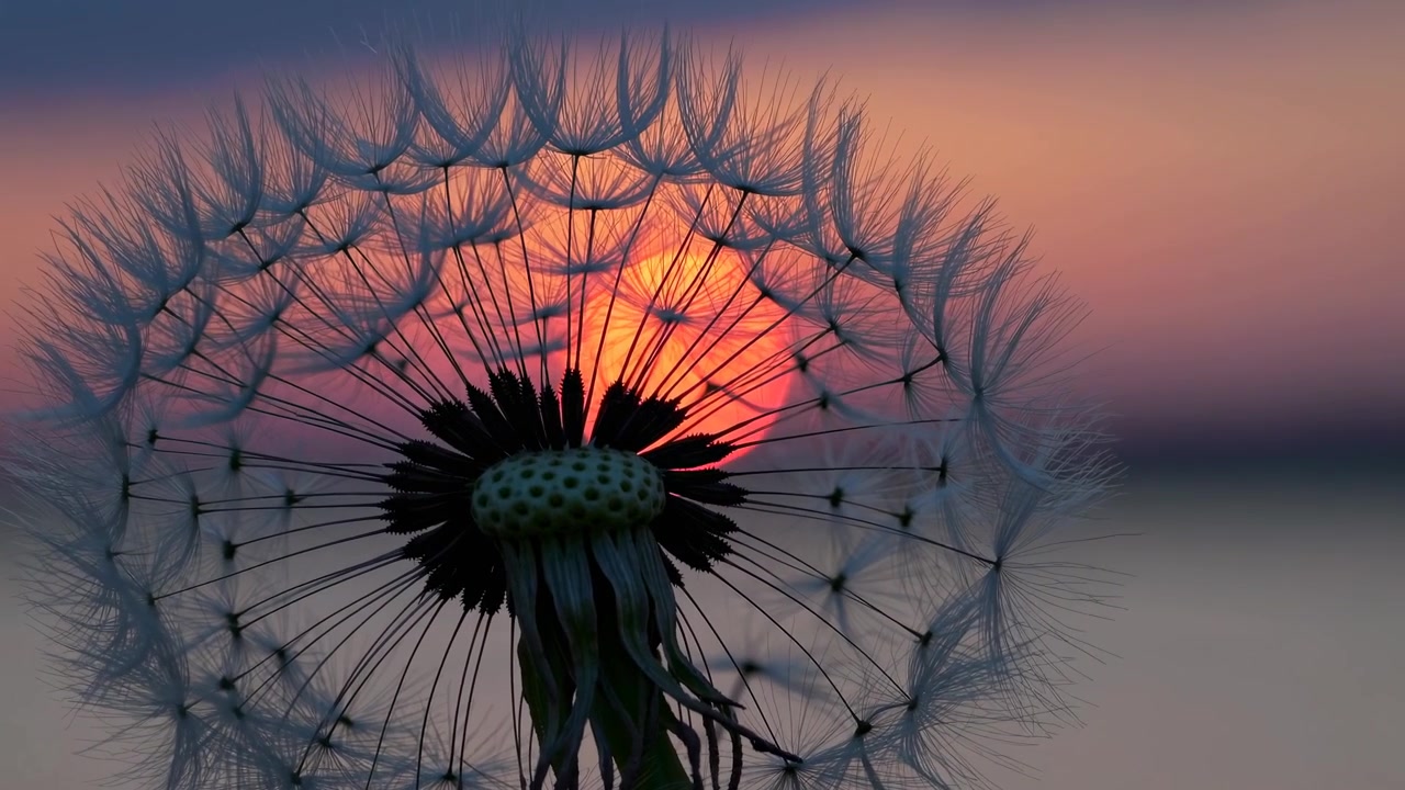 Dandelion Seed Head Silhouetted Against a Vibrant Sunset