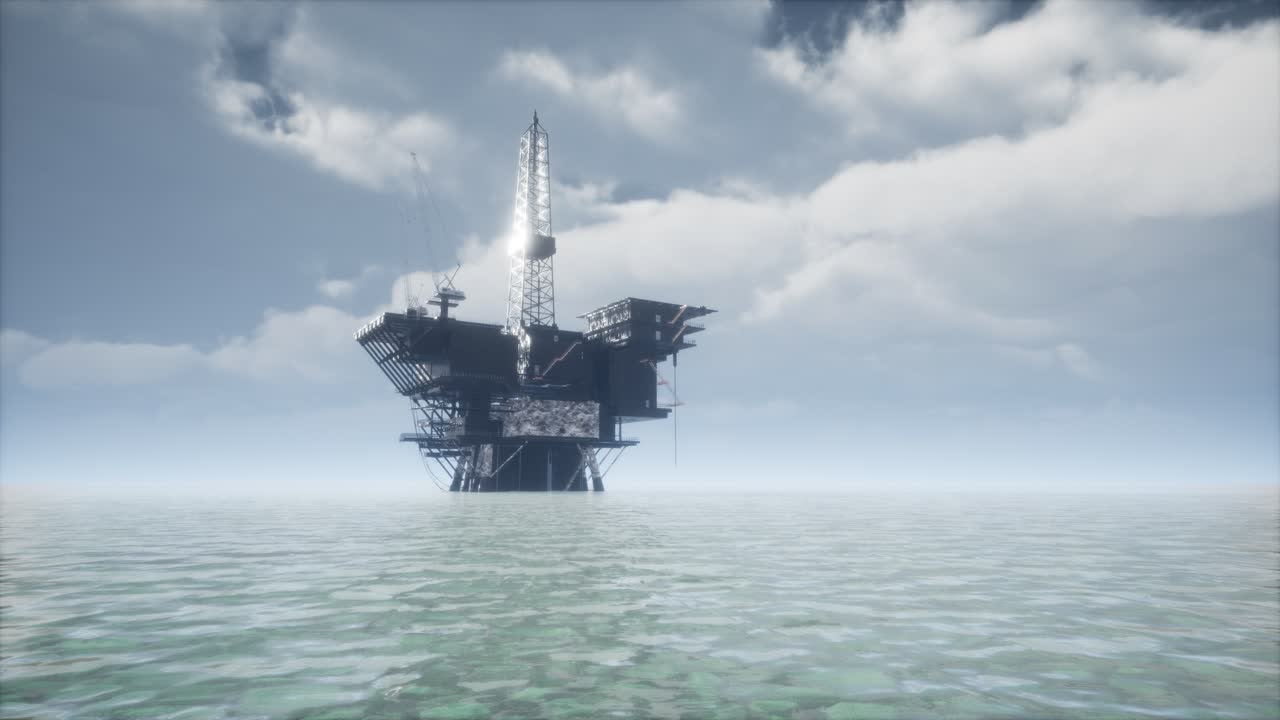Large Pacific Ocean offshore oil rig drilling platform