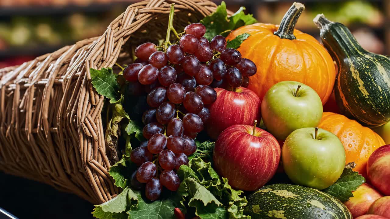 Autumn Harvest with Fresh Fruits and Vegetables