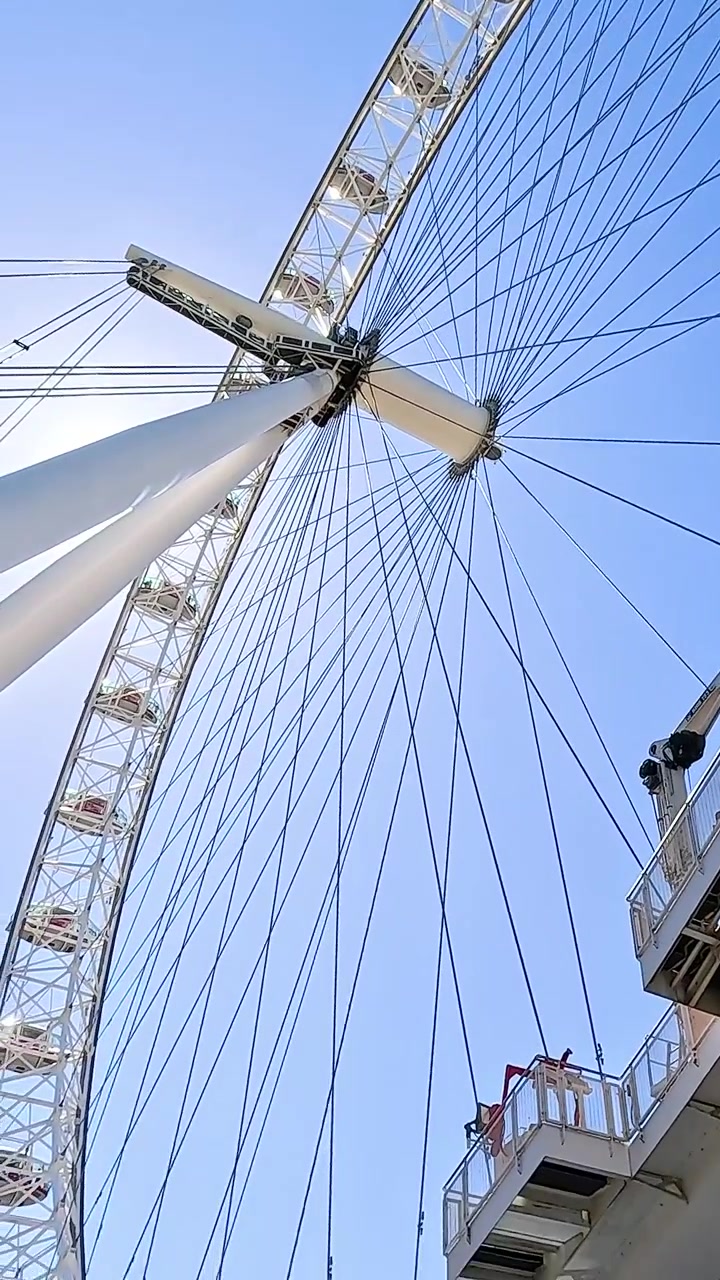 Ferris wheel rotating against a clear blue sky