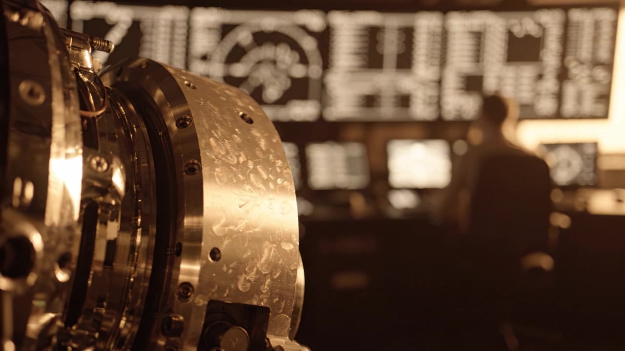 Interfaccia di sala di controllo con focus sui macchinari: uno sguardo alle complesse operazioni della tecnologia e dell'ingegneria moderne in un ambiente sofisticato.