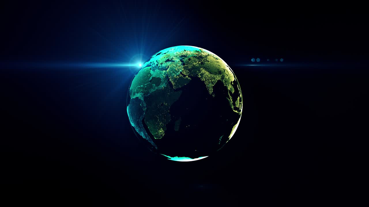 globo terrestre con mapa nocturno transparente de la tierra gira lentamente alrededor de su eje