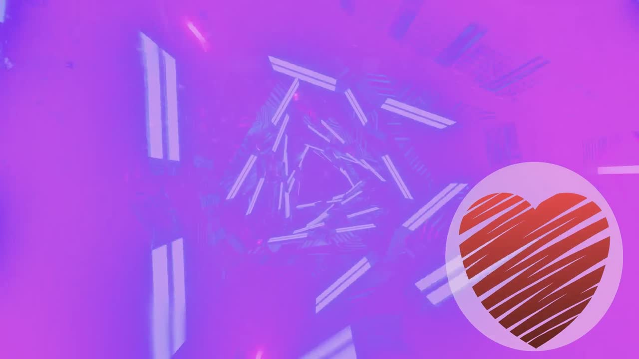 Animation of shapes and heart icon over pink background