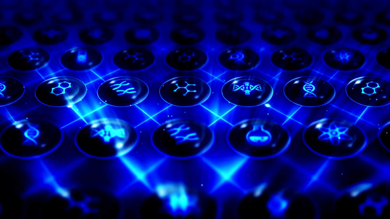 유전자 아이콘 세트, 생명공학 배경, cg 루프 애니메이션