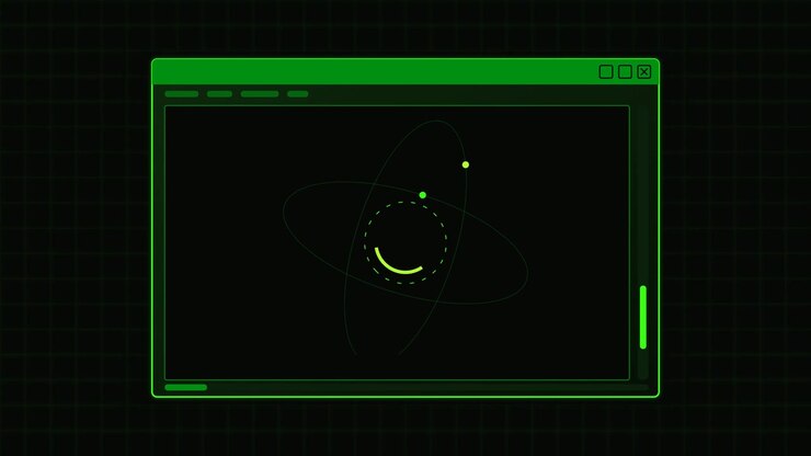 Digital Interface Displaying Rotating Atomic Model Animation