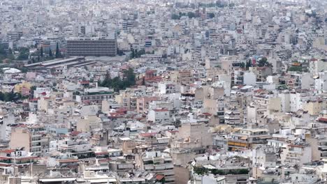 Teleobjetivo-Aéreo-Centro-De-La-Ciudad-De-Atenas-Grecia,-Estilo-De-Vida-Urbano