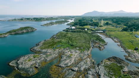 stunning drone panorama of a lot of islands and the atlantic ocean road in the middle