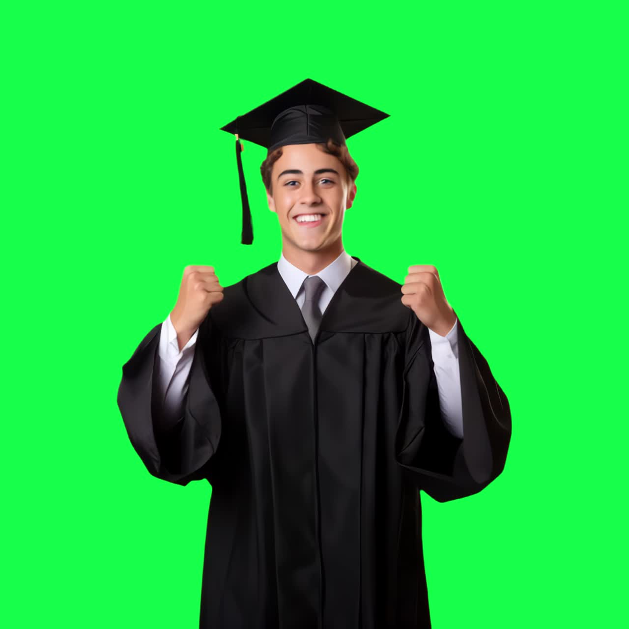 Animazione di laureato felice che celebra il successo, video 4K trasparente, green screen