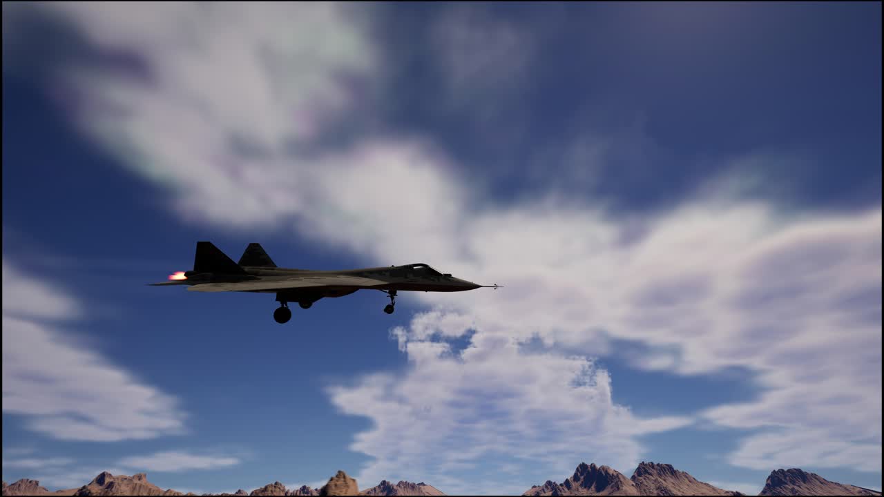 avión militar volando sobre las montañas en el fondo del cielo azul. concepto de guerra