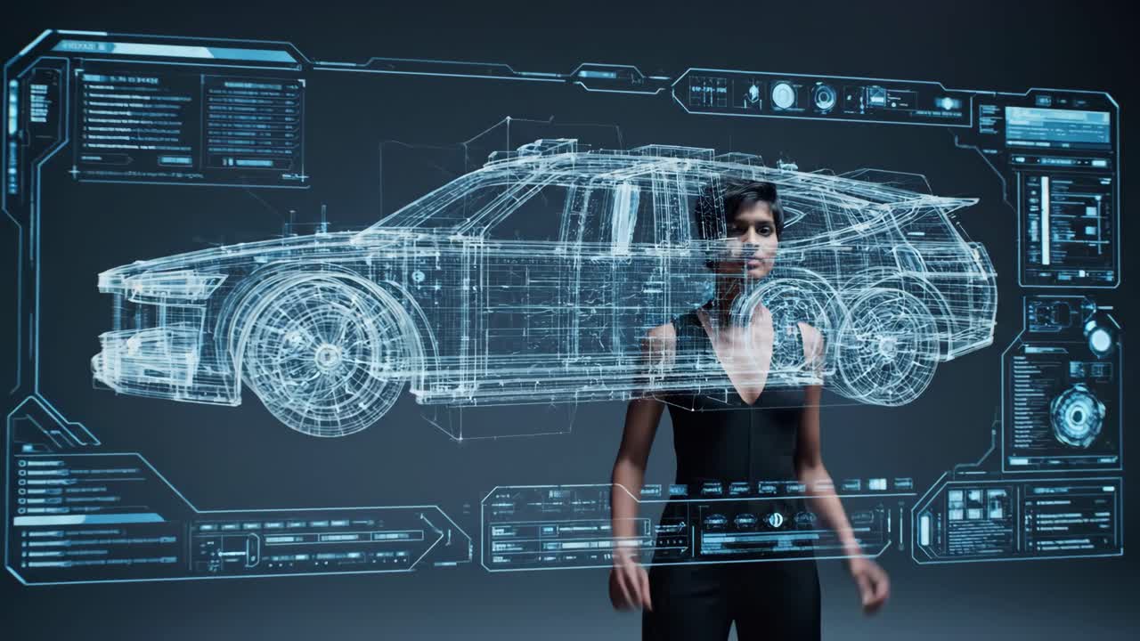 Futuristic Car Hologram and Woman
