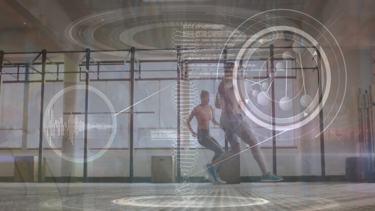 Animation of scope scanning and data processing over pedestrians walking in fast motion