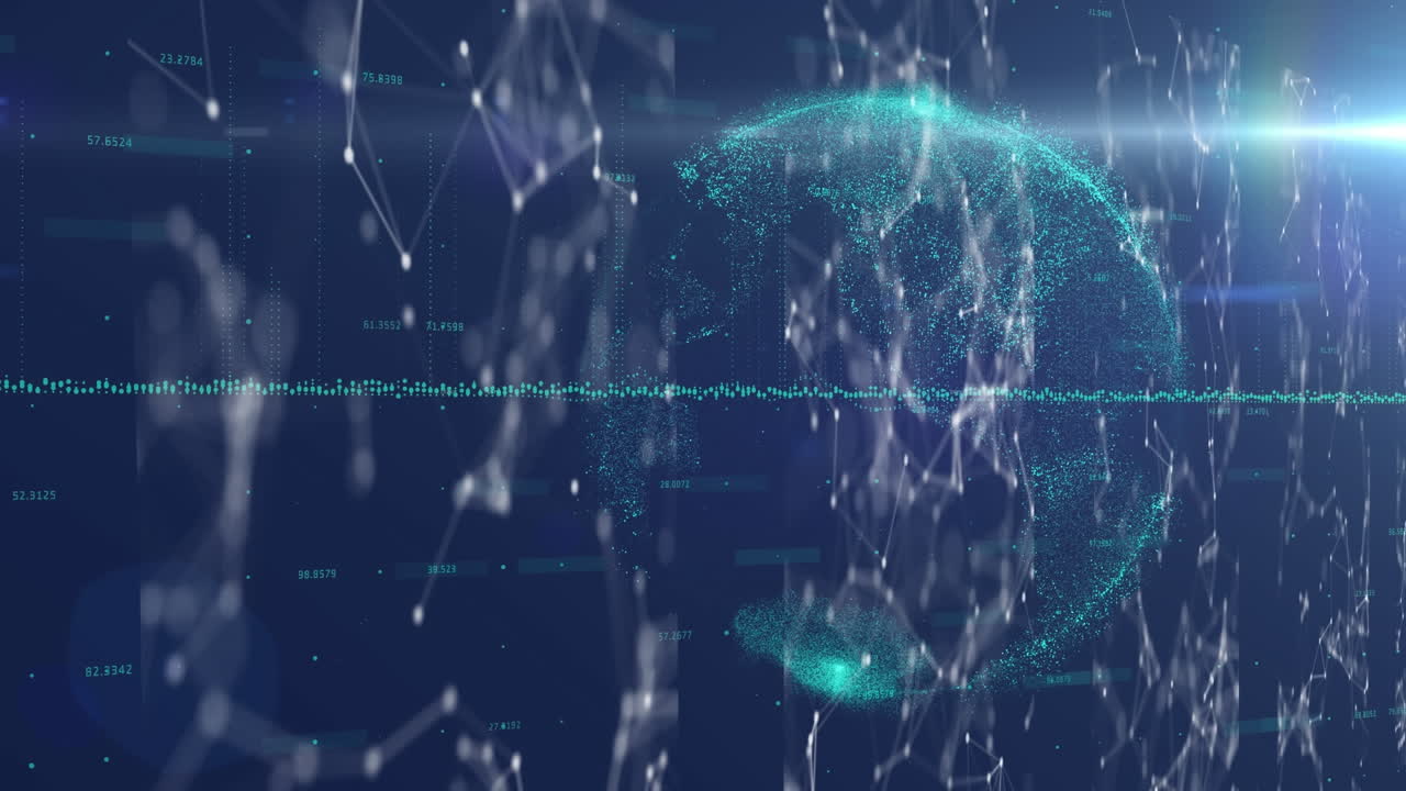 검은색 배경에 연결 네트워크와 지구의 애니메이션