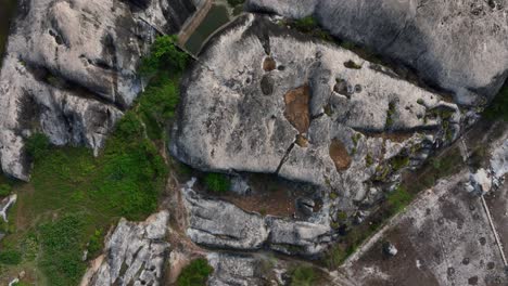 aerial: big rocks in the nature during the day in chaval, ceara, brazil, top down drone shot