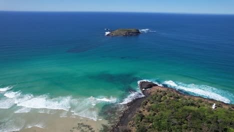 cook island and fingal headland in new south wales, australia at daytime - aerial shot