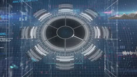 animación del procesamiento de datos y escaneo de alcance sobre columnas móviles