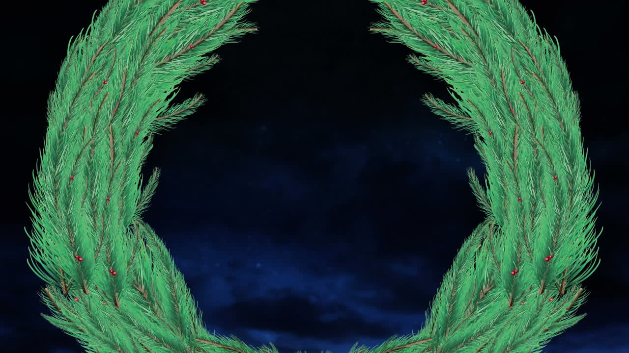 Animation of mistletoe over fireworks on black background