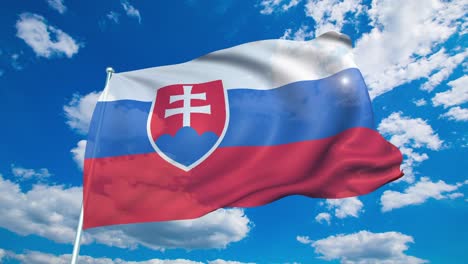 flag of slovakia with fabric structure against a cloudy sky (loopable)