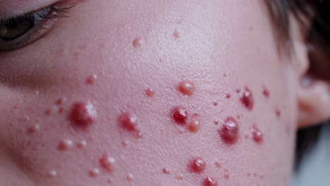 close-up of severe acne or a skin condition on a person's face
