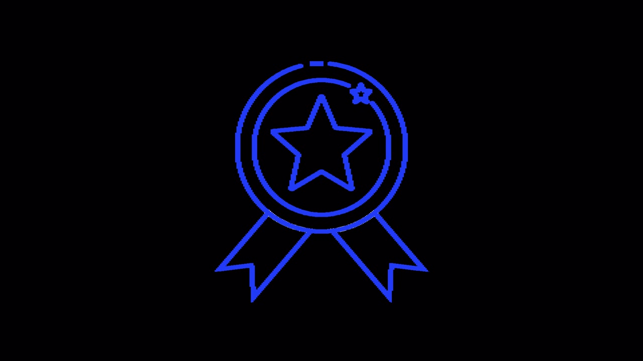 Animated Blue Outline Award Badge with Star and Ribbons