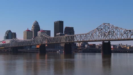 establishing shot of louisville kentucky with ohio river foreground