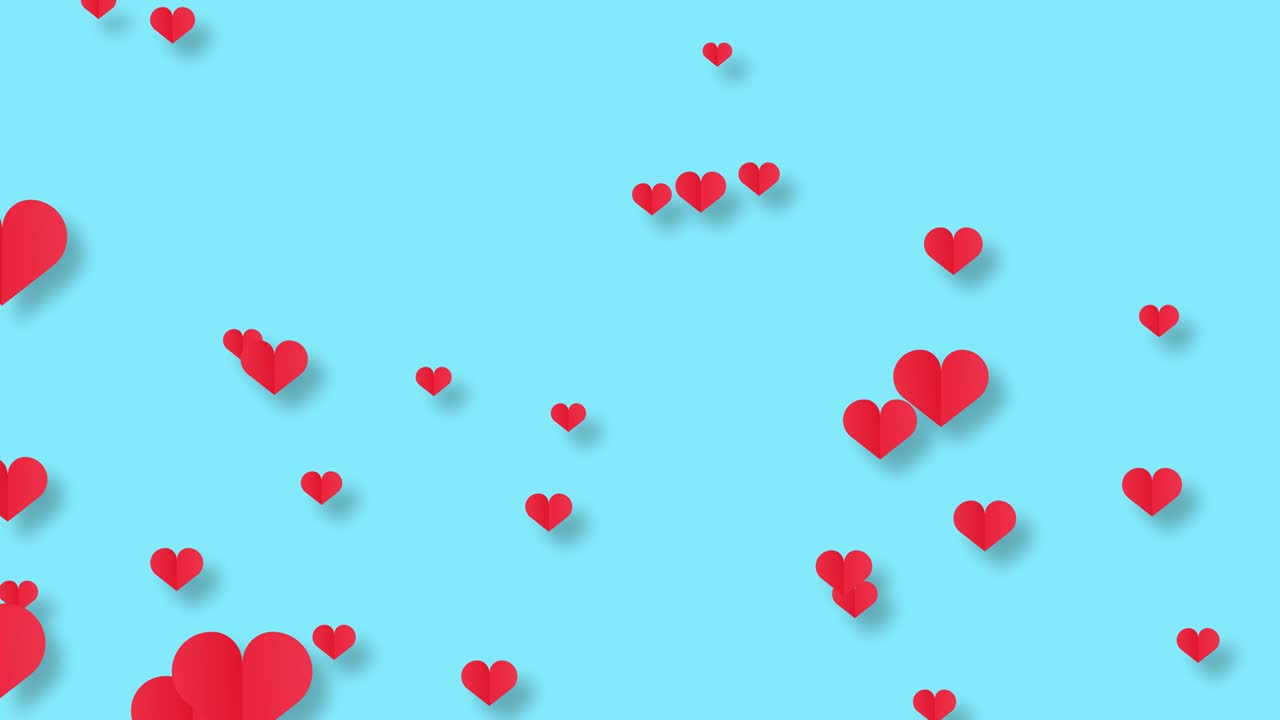 fondo de corazón de origami. imágenes de corazón de origami flotante simple en fondo azul. animación gráfica de movimiento 4k ultrahd.