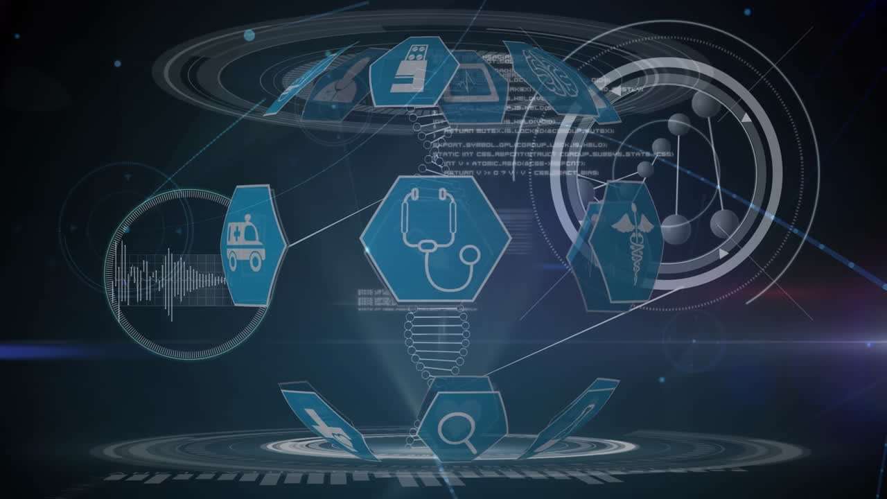 해군 배경에서 과학 아이콘, dna 및 연결의 애니메이션