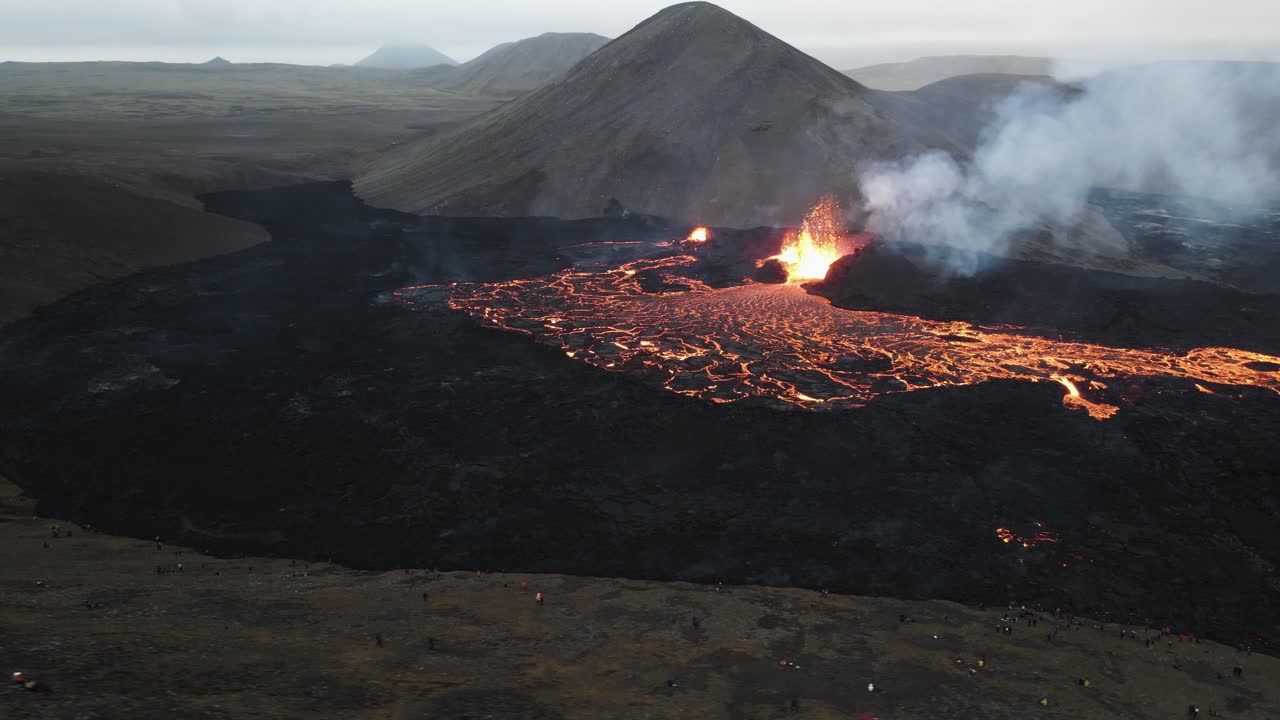 Experience the awe of Fagradalsfjall's summer eruption in 2022 through an epic 4K drone perspective, showcasing the volcano's raw power and mesmerizing flow