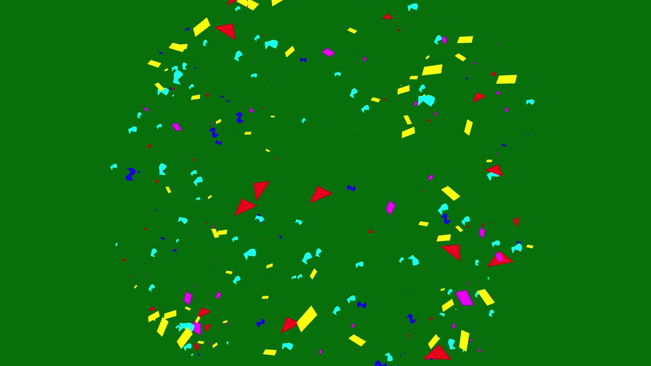 Coriandoli colorati che esplodono su sfondo green screen.