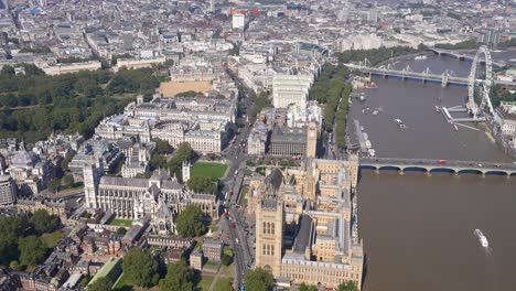 aerial view of westminster abbey and the houses of parliament, london, uk