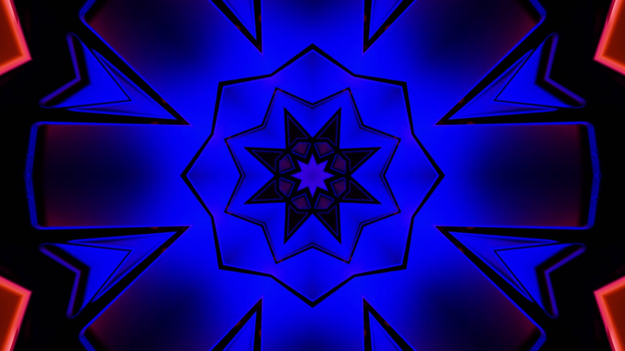 flor púrpura y amarilla con una estrella en el centro. caleidoscopio vj bucle