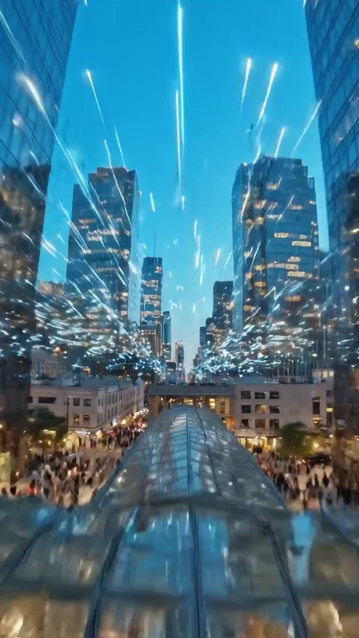 A Captivating Urban Scene Showcasing a Vibrant Cityscape Bathed in Night Lights, Highlighting the Bustling Street Life and Architectural Marvels